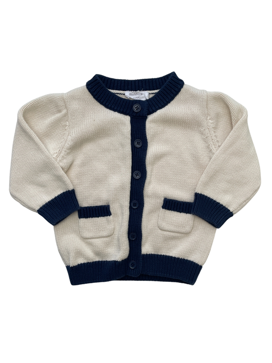 Minnow Sweater - Cream Cardigan w/ Navy Trim | size 3T/4T
