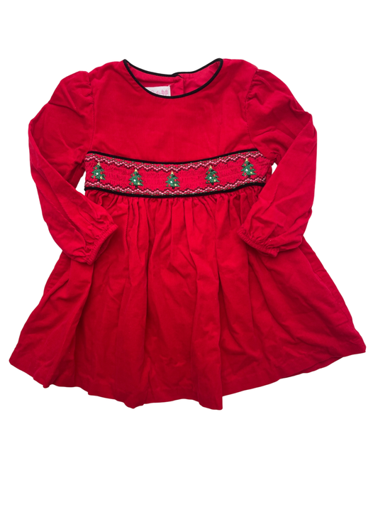 Bonnie Baby Dress - Red Pinwale Corduroy w/ Holiday Embroidery | size 3T