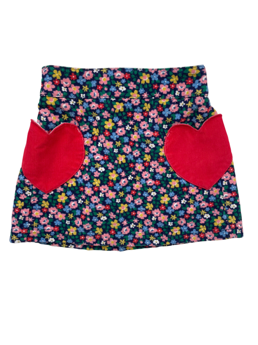 Mini Boden Skirt - Multicolor Floral Corduroy + Heart Pockets | size 2T/3T