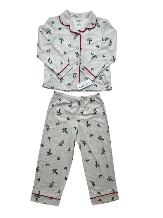 Carter's 2 Piece Ensemble - Gray Holly Pattern + Red Trim | size 4T