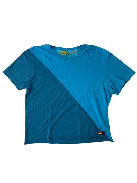 Aviator Nation T-Shirt - Blue Two Tone Distressed | size 8/10