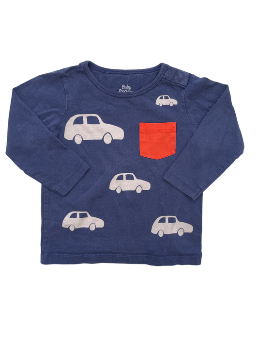 Baby Boden Shirt - Navy Blue Car Pattern + Pocket | size 12 - 18 Months