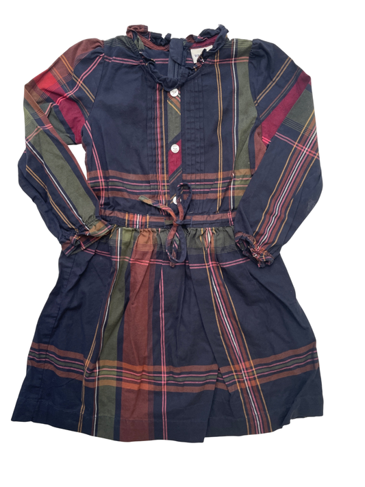 Bemidji Dress - Navy Blue Plaid + Belted | size 3T