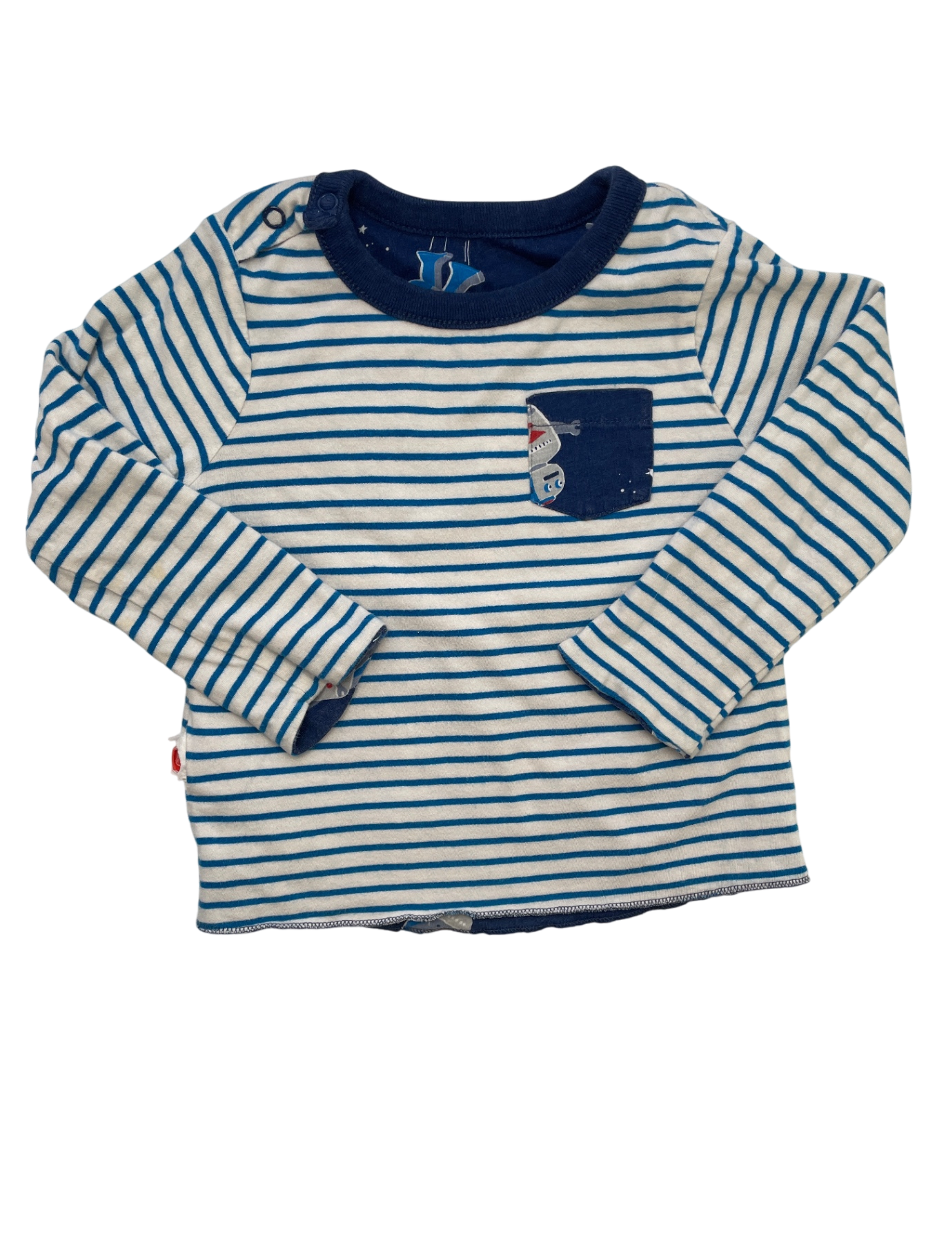Mini Boden Shirt - Navy Blue Reversible Space Pattern/Stripes | size 12 - 18 Months
