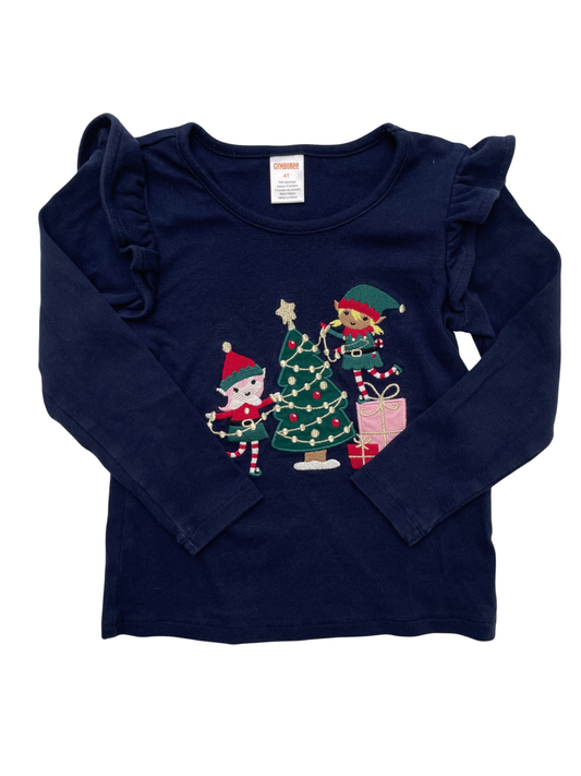Gymboree Shirt - Navy Blue Holiday Elves and Tree | size 4T