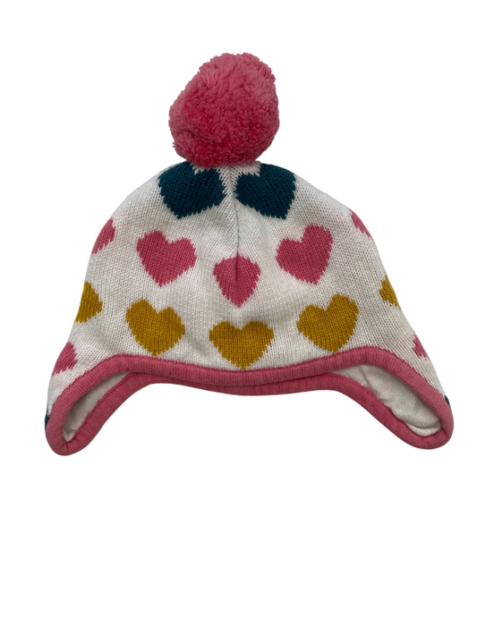 Tucker + Tate Hat - White Knit Heart Pattern + PomPom | size 0 - 12 Months