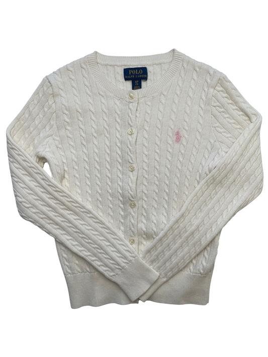 Polo Ralph Lauren Sweater - White Cable Knit Cardigan | size 7