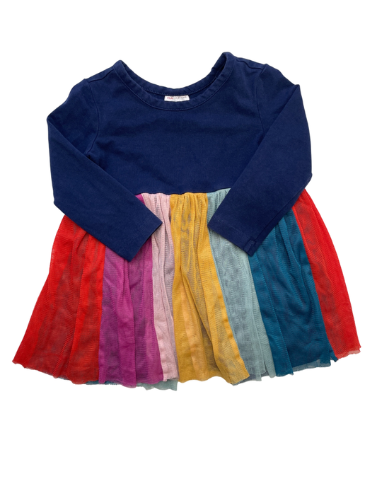 Hanna Andersson Dress - Navy Blue Long Sleeve + Rainbow Tulle | size 12 - 18 Months