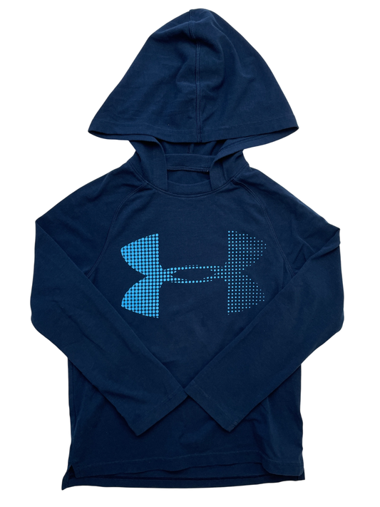 Under Armour Long Sleeve T-Shirt - Navy Blue Dot Logo + Hood | size 6