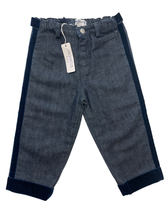 Simonetta Jeans - Blue Velvet Bow + Stripe Made in Italy | size 18 Months