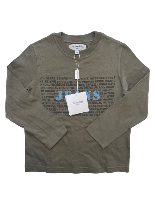 Simonetta Long Sleeve T-Shirt - Green 'JEANS' 100% Cotton Made in Italy | size 5T