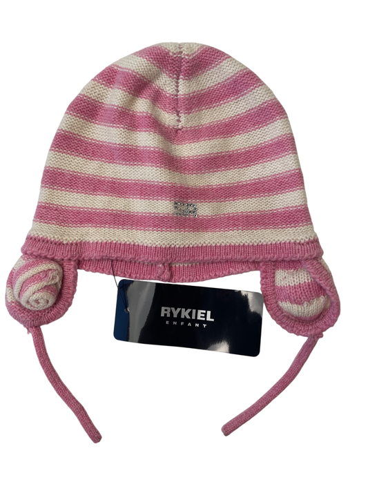 Rykiel Hat - Pink Stripes w/ Rhinestones + Ear Flaps | size 12 Months