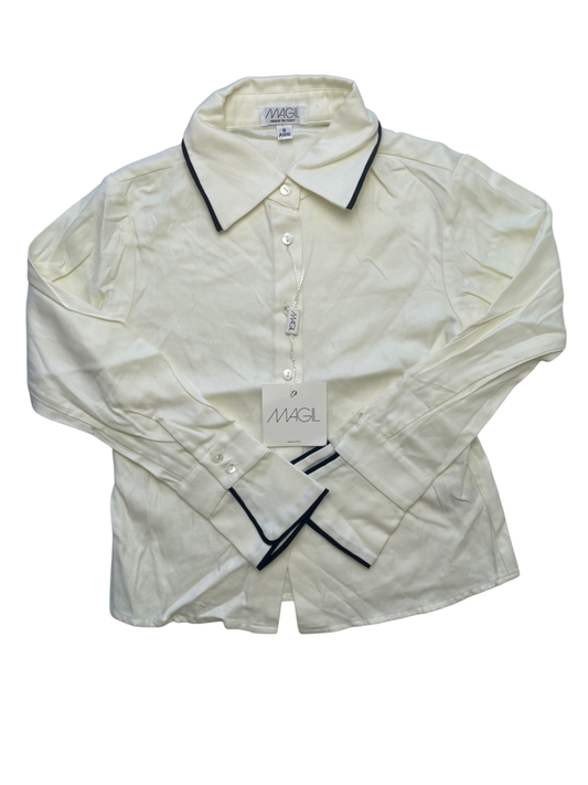 Magil Shirt - Cream Button Up Black Trim 100% Cotton Made in Italy | size 8