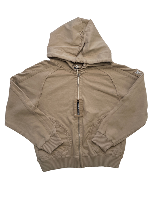 European Culture Sweatshirt - Tan Zip Up Hoodie Raw Hem Made in Italy | size 6