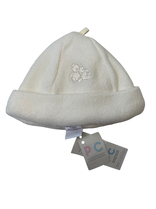 P & C Hat - White Fleece Bear Embroidery | size 9 - 12 Months