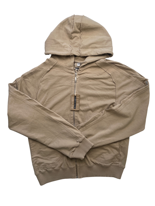 European Culture Sweatshirt - Tan Zip Up Hoodie Raw Hem Made in Italy | size 12