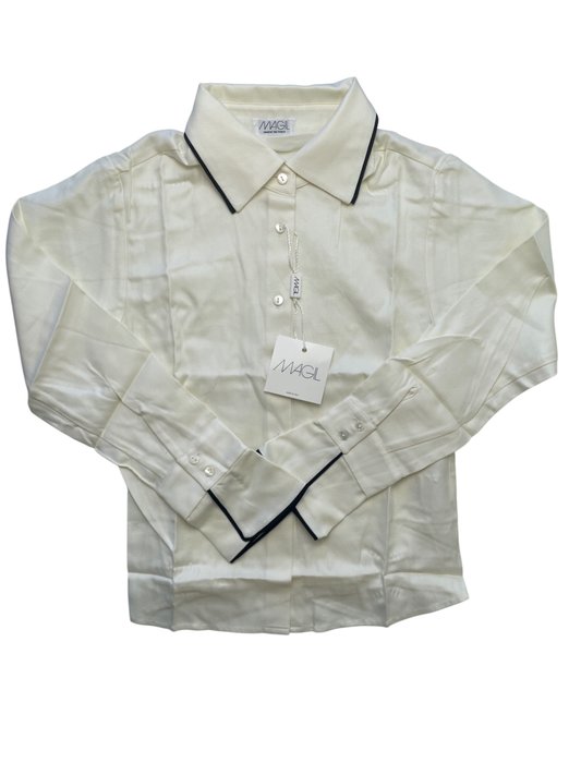 Magil Shirt - Cream Button Up Black Trim 100% Cotton Made in Italy | size 12