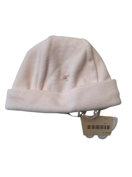 P & C Hat - Pink Fleece Flower Embroidery Made in Italy | size 0 - 1 Months