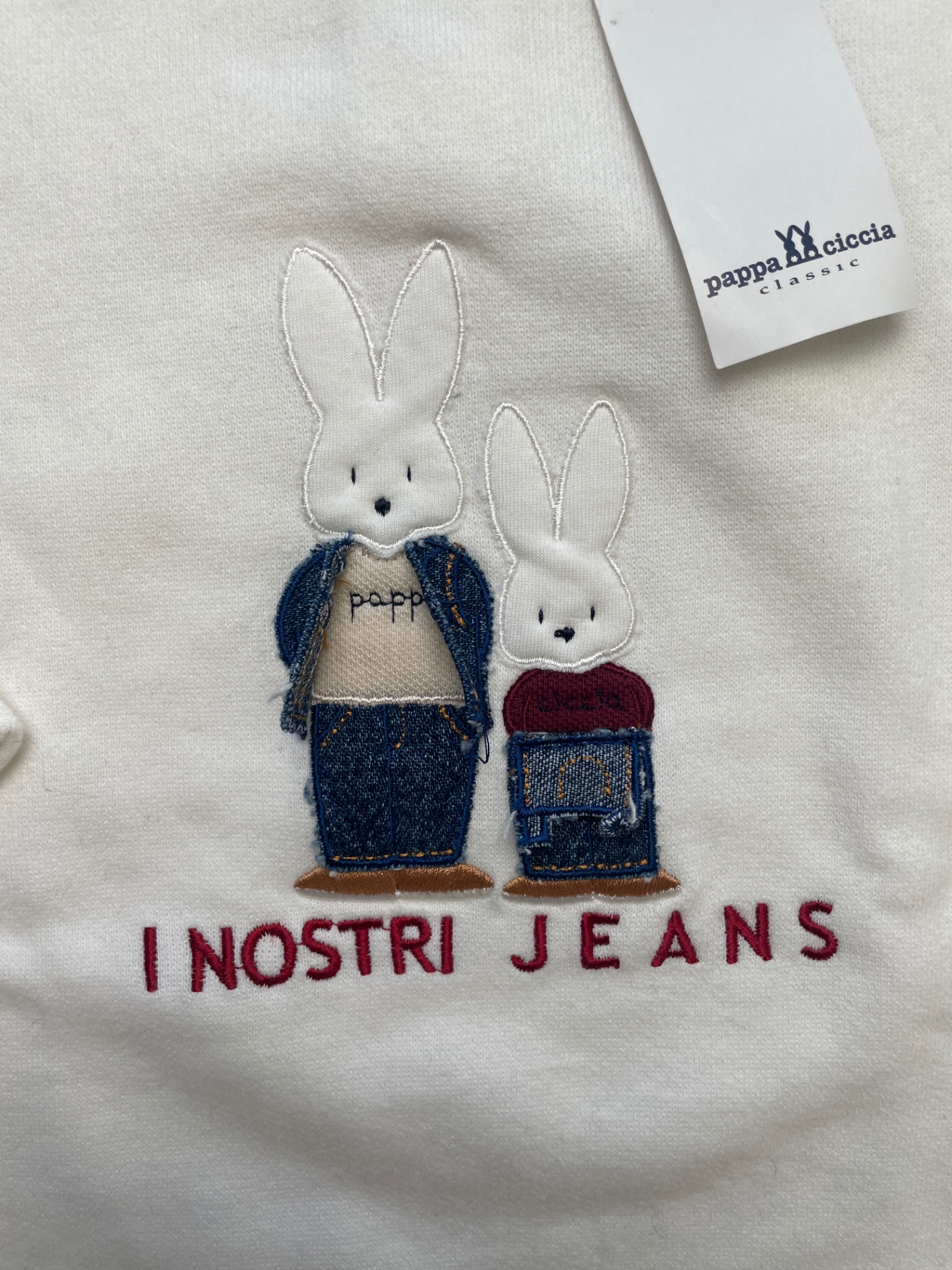 Pappa Ciccia Sweatshirt - White 'I Nostri Jeans' Bunny 100% Cotton Made in Italy | size 24 Months