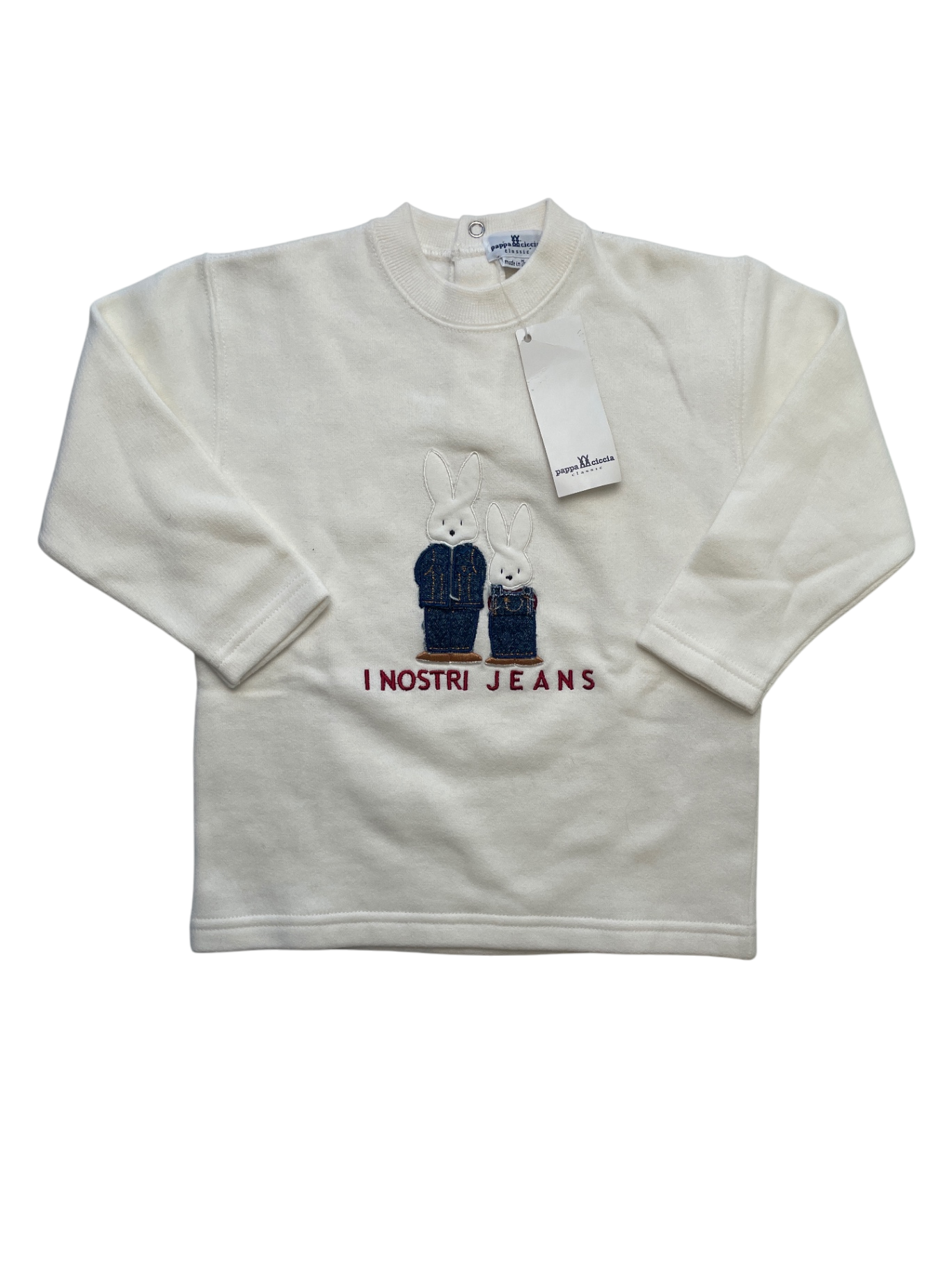 Pappa Ciccia Sweatshirt - White 'I Nostri Jeans' Bunny 100% Cotton Made in Italy | size 24 Months