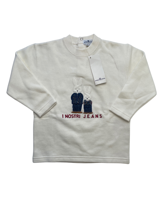 Pappa Ciccia Sweatshirt - White 'I Nostri Jeans' Bunny 100% Cotton Made in Italy | size 24 Months