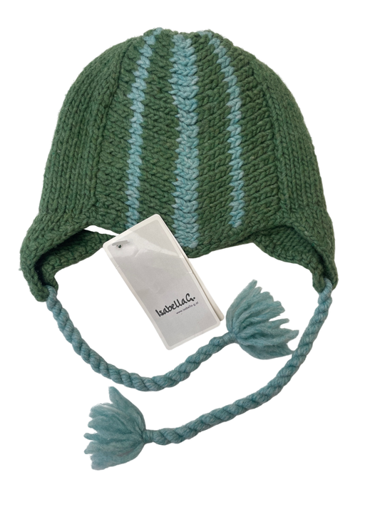 Isabella G Hat - Green Knit Striped Fleece Lined Made in Austria | size 12 - 24 Months