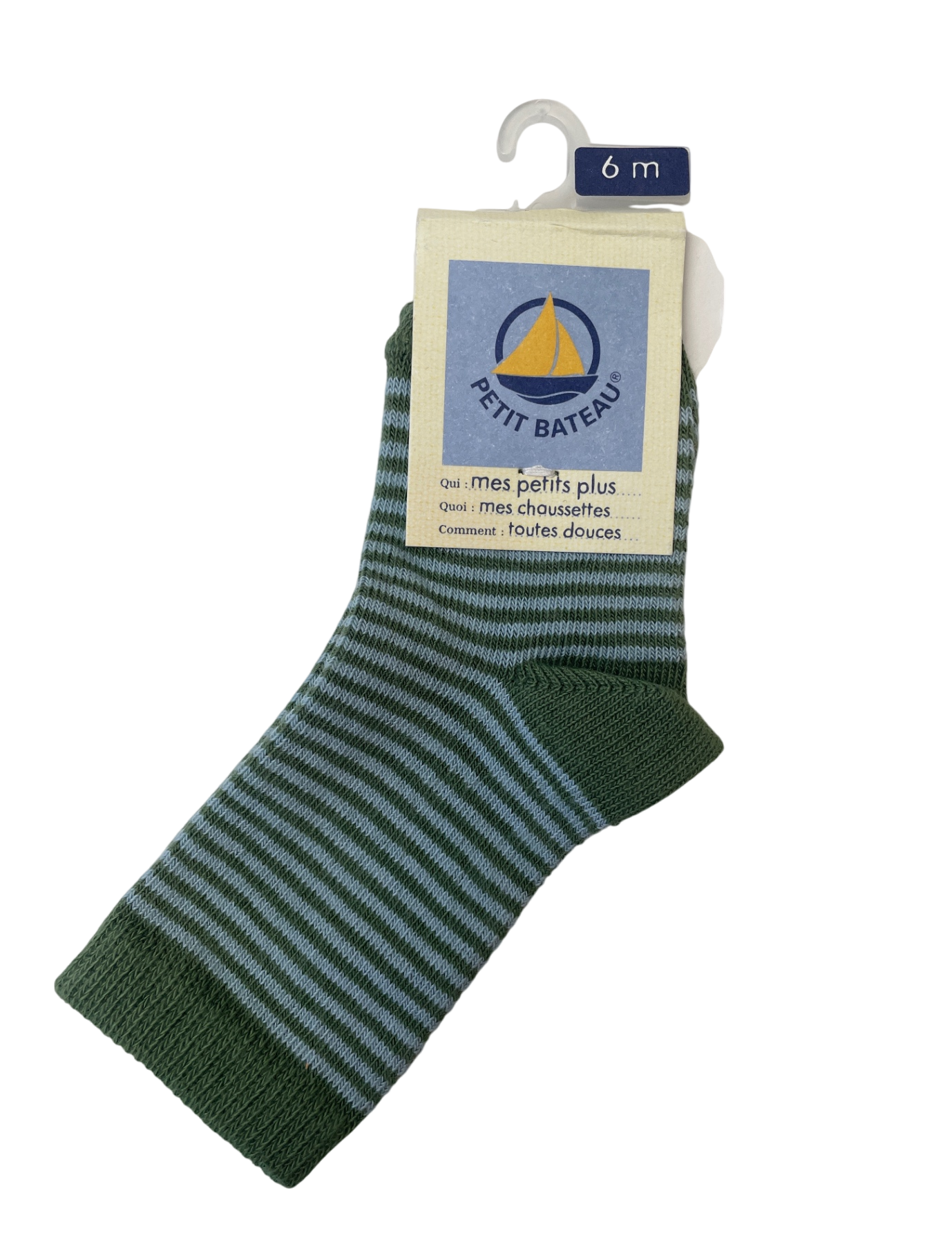 Petit Bateau Socks - Green Knit Striped | size 6 Months