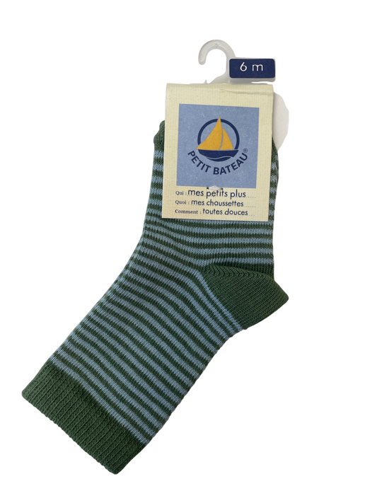 Petit Bateau Socks - Green Knit Striped | size 6 Months