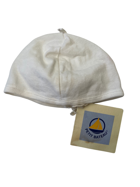 Petit Bateau Hat - White 100% Cotton Made in France | size 3 - 6 Months