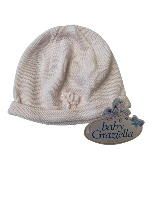 Baby Graziella Hat - Pink Knit w/ Sequins 100% Cotton Made in Italy | size 0 Months