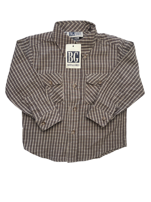 Baby Graziella Shirt - Brown Plaid Button Down 100% Cotton Made in Italy | size 3T
