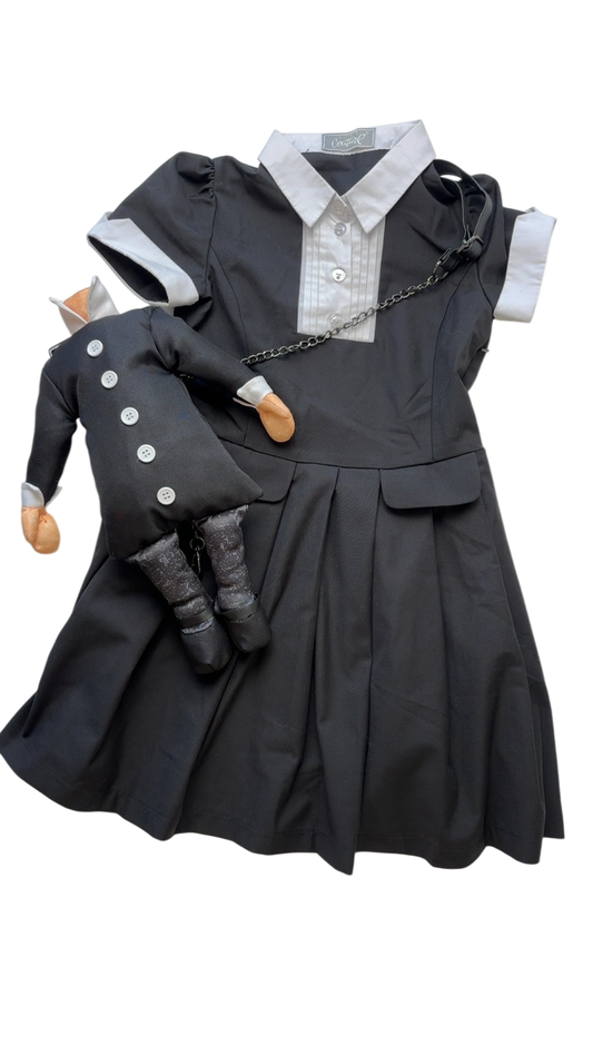 Kids Couture Halloween Costume - Black Wednesday Addams + Bag | size 9/10