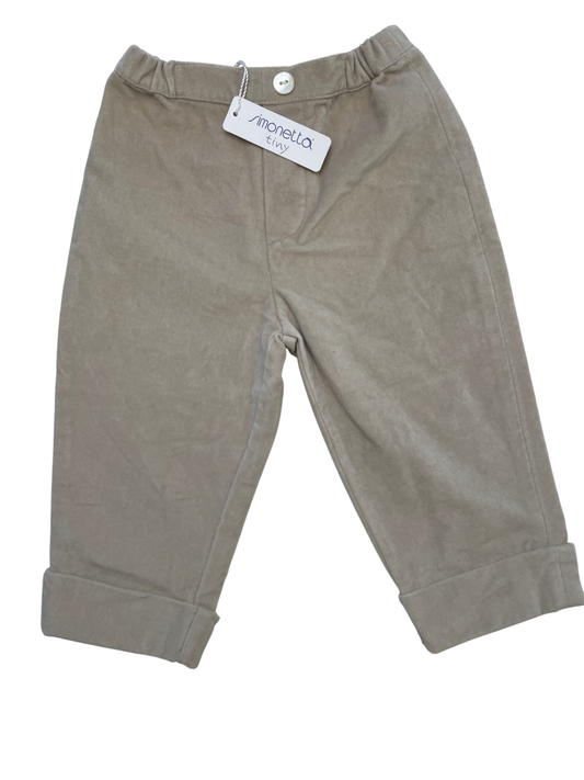 Simonetta Pants - Tan Velvet Trouser 100% Cotton Made in Italy | size 12 Months