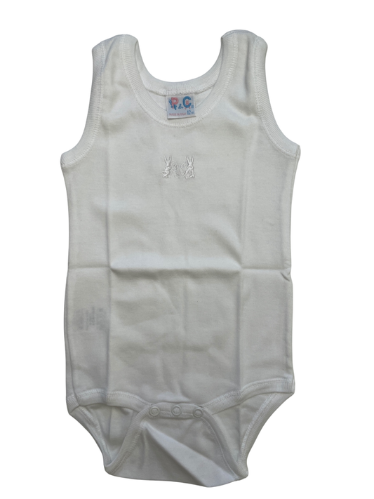 P & C Onesie - White Bunny Embroidery 100% Cotton Made in Italy | size 12 Months