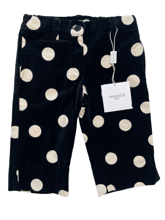 Simonetta Pants - Black Velvet Polka Dot 100% Cotton Made in Italy | size 3T