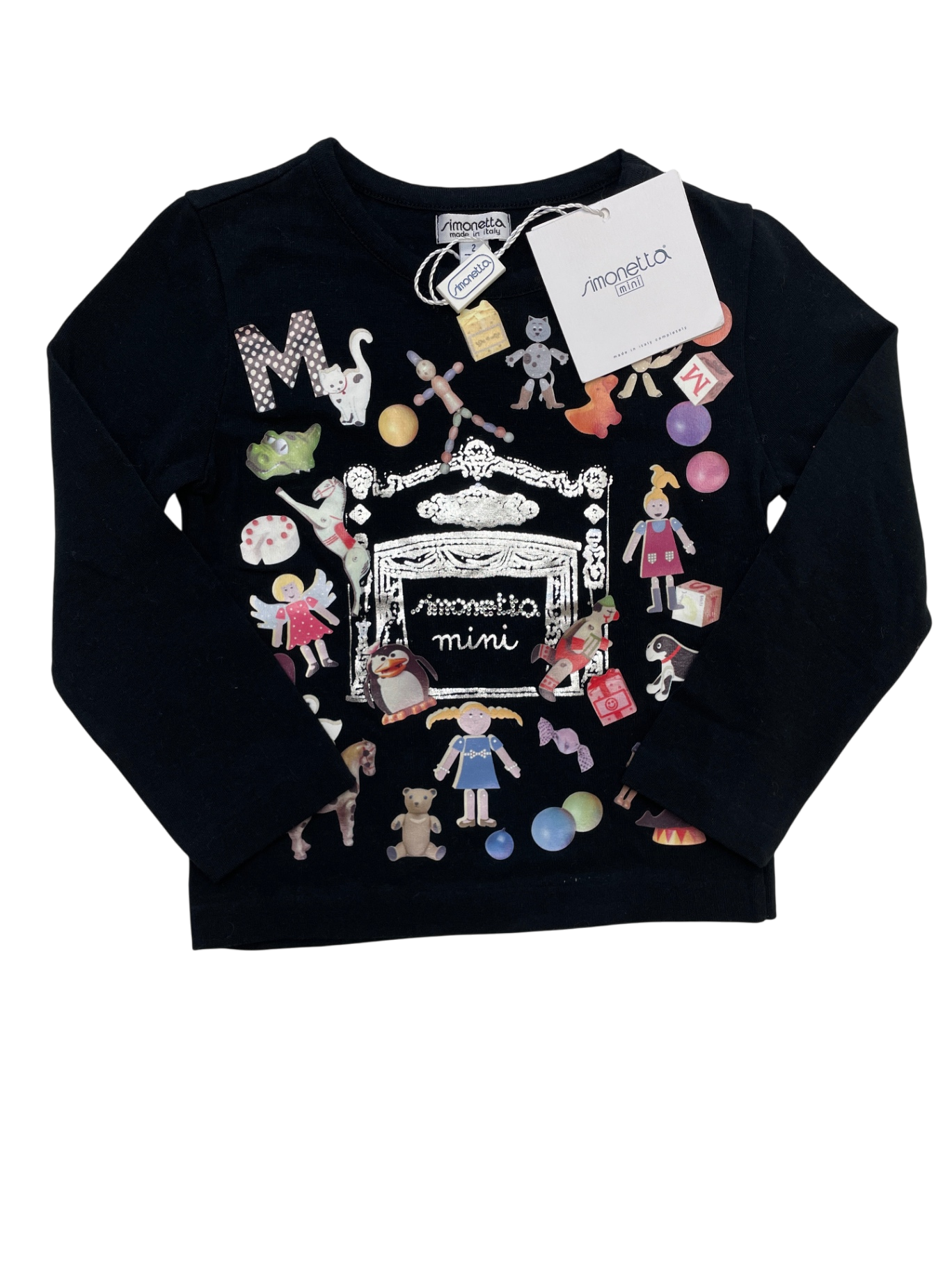 Simonetta Long Sleeve T-Shirt - Black Toy/Theater Graphic Made in Italy | size 2T