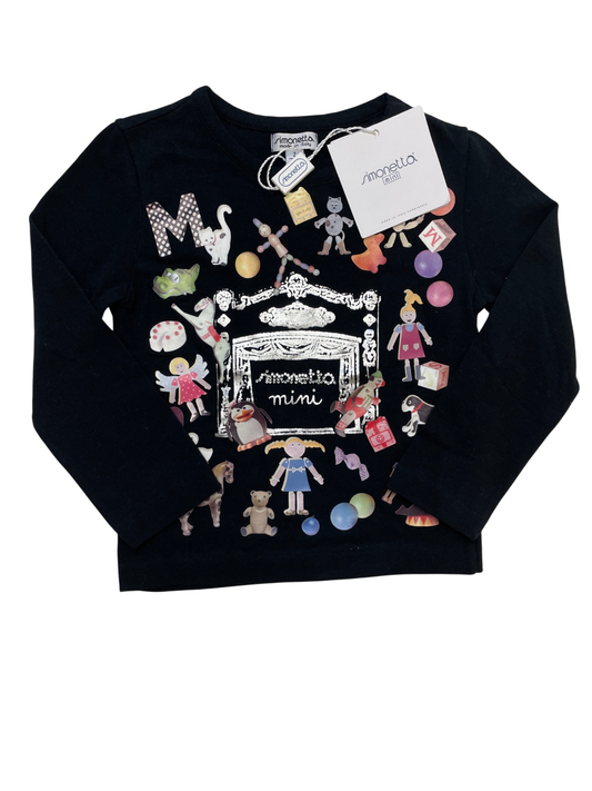 Simonetta Long Sleeve T-Shirt - Black Toy/Theater Graphic Made in Italy | size 2T