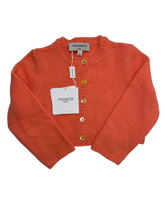 Simonetta Sweater - Orange Knit Cardigan 100% Wool Made in Italy | size 3T