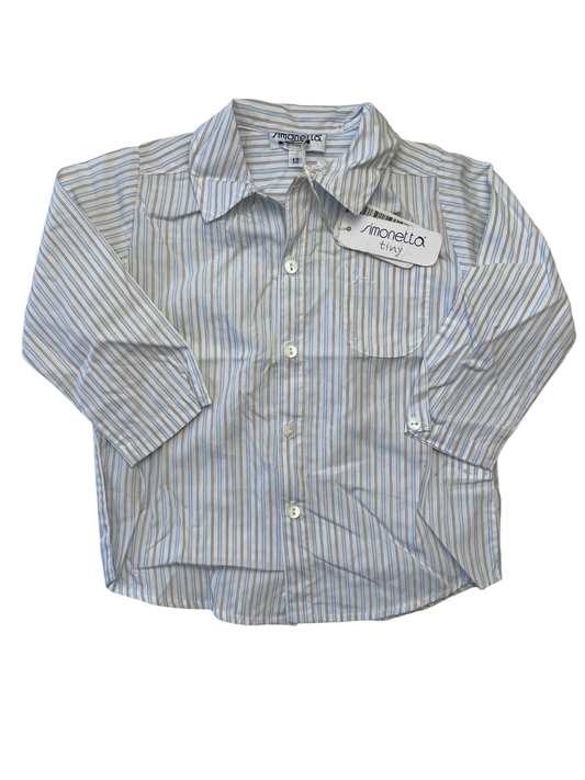 Simonetta Shirt - Blue Striped Button Up 100% Cotton Made in Italy | size 12 Months