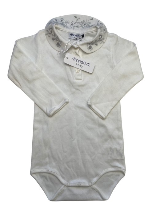 Simonetta Onesie - White Embroidered Collar 100% Cotton Made in Italy | size 12 Months