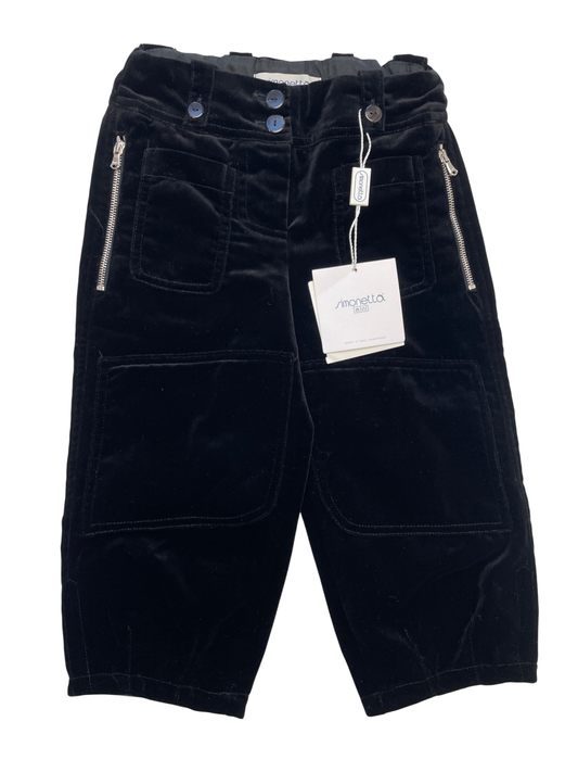 Simonetta Pants - Black Velvet Zip Pocket 100% Cotton Made in Italy | size 2T