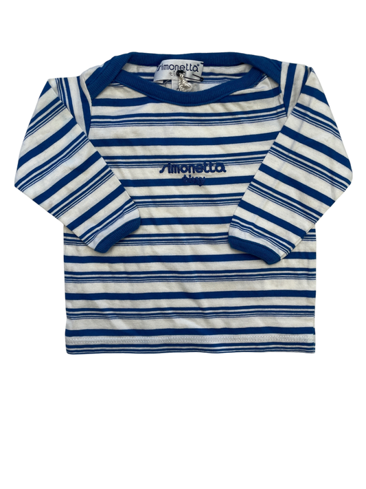 Simonetta Long Sleeve T-Shirt - Blue Striped 100% Cotton Made in Italy | size 3 Months