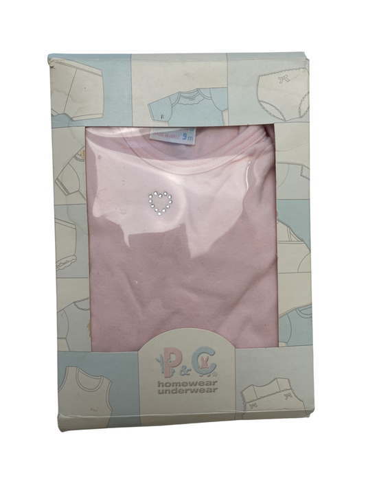 P & C Onesie - Pink Rhinestone Heart Short Sleeve Made in Italy | size 9 Months