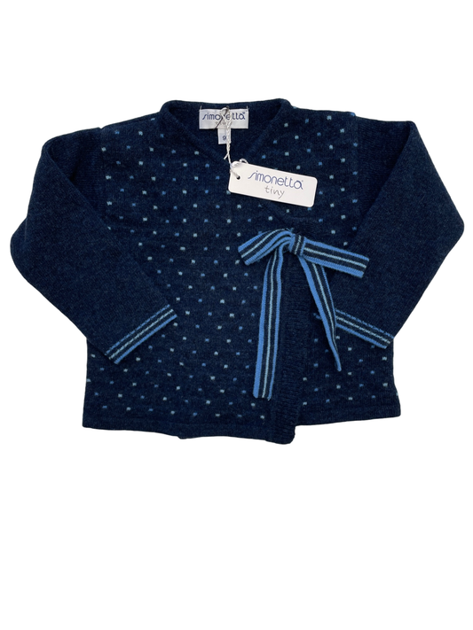 Simonetta Sweater - Navy Blue Polka Dot Wrap Cardigan 100% Wool Made in Italy | size 9 Months