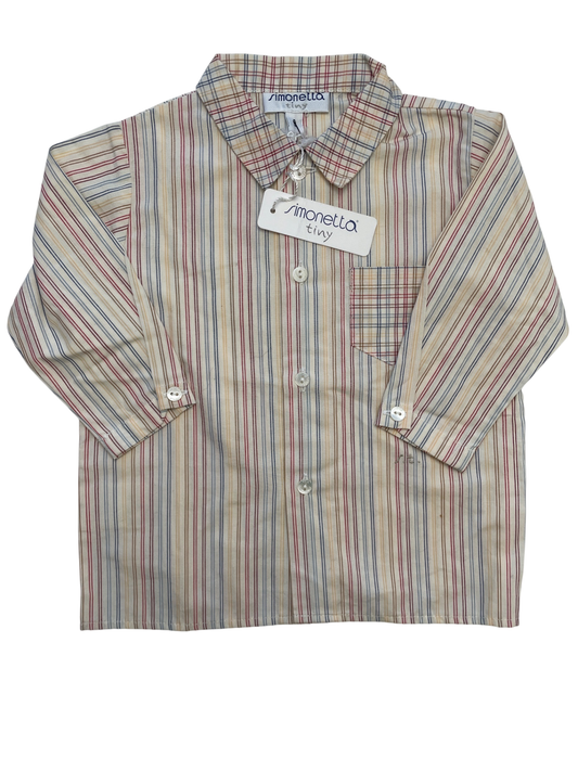 Simonetta Shirt - Cream Striped/Plaid Button Up 100% Cotton Made in Italy | size 9 Months