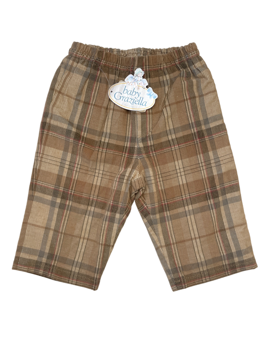 Baby Graziella Pants - Brown Plaid Corduroy Trouser 100% Cotton Made in Italy | size 2T