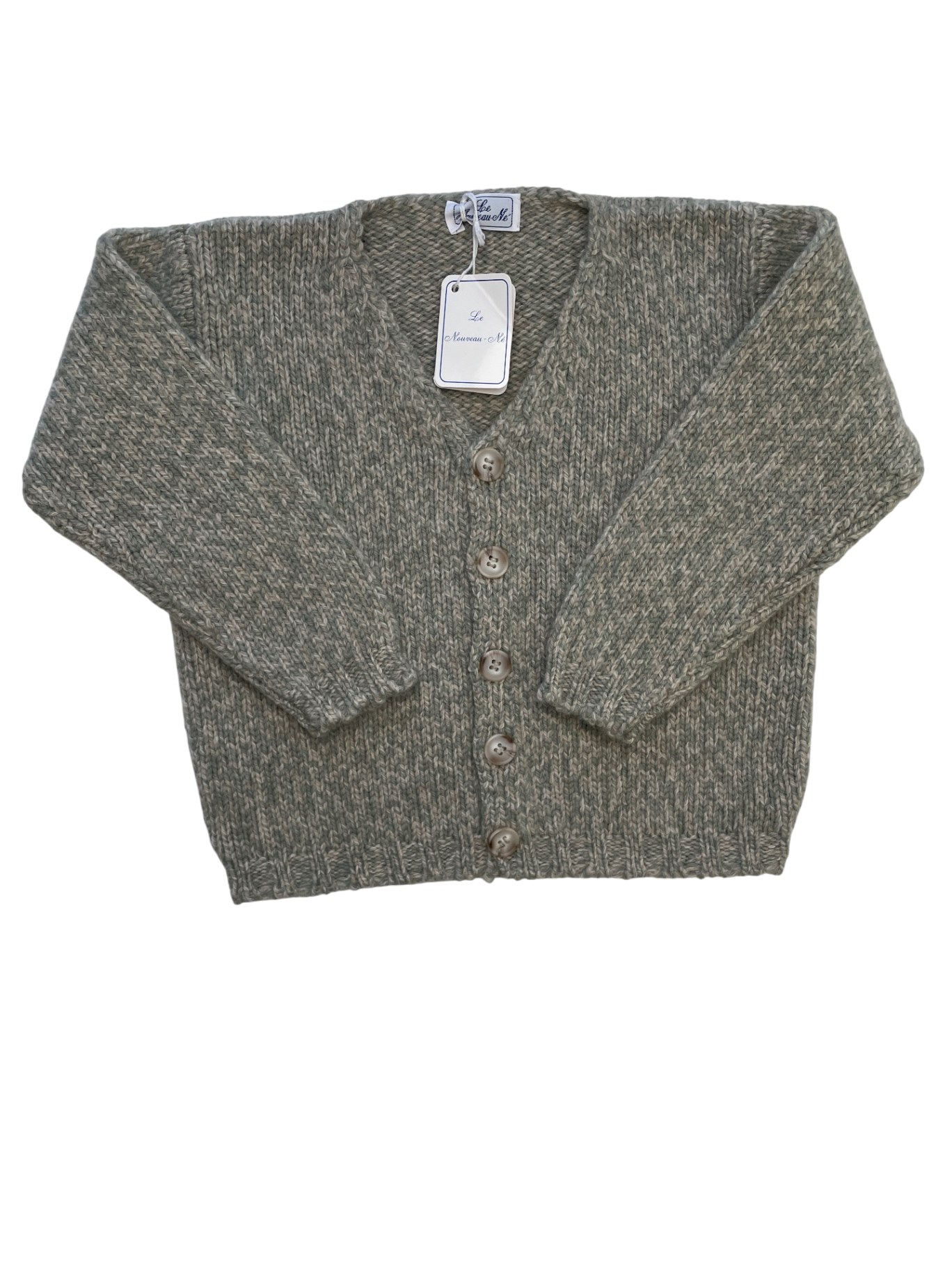 Le Nouveau-Ne Sweater - Green Knit Cardigan 100% Wool Handmade in Italy | size 3T