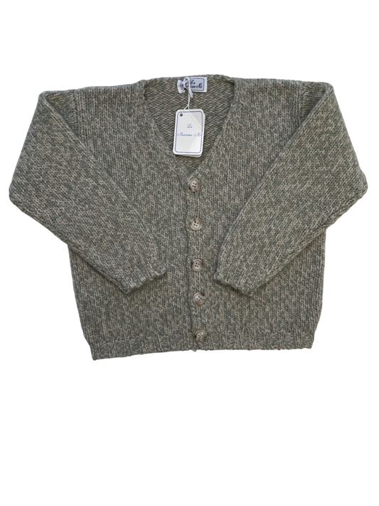 Le Nouveau-Ne Sweater - Green Knit Cardigan 100% Wool Handmade in Italy | size 3T