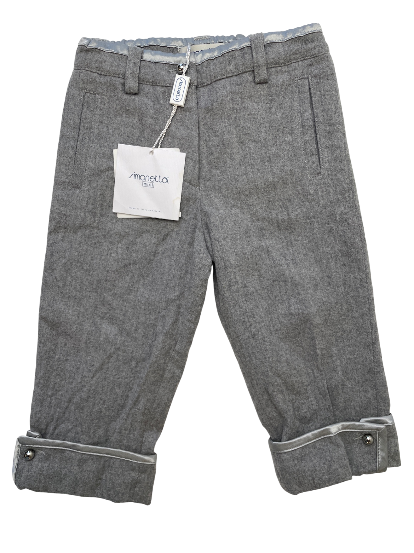 Simonetta Pants - Gray Wool-Blend Trousers Silver Details Made in Italy | size 2T
