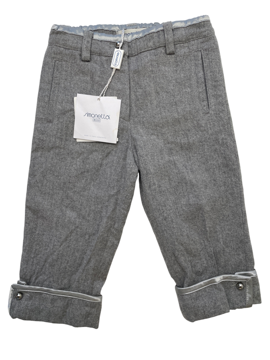 Simonetta Pants - Gray Wool-Blend Trousers Silver Details Made in Italy | size 2T